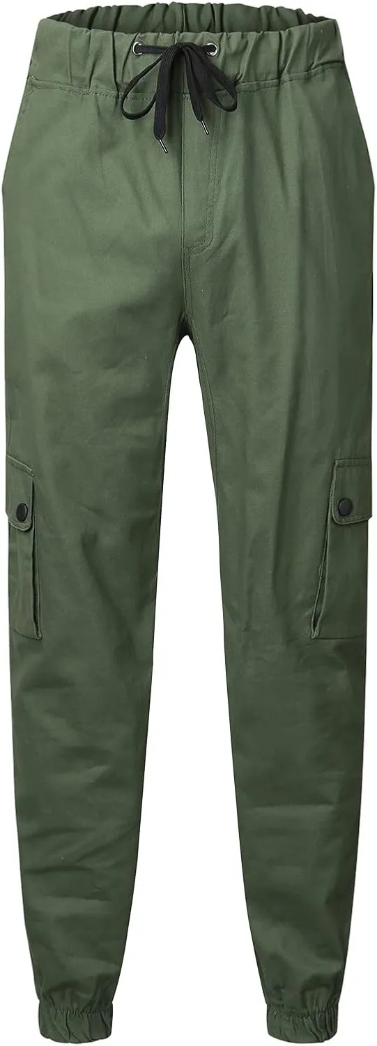 Mens Workout Cargo Sweatpants for Men Heavyweight Cargo Fleece Stretch Elastic Waist Jogger Sports Pants Drawstring