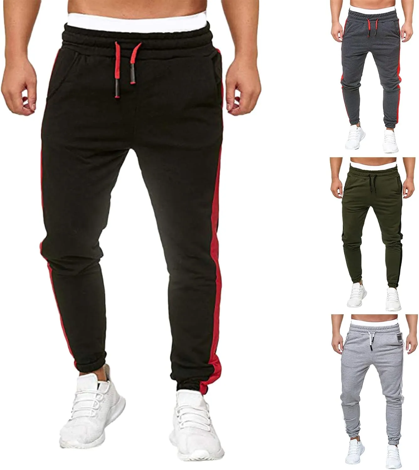 Mens Workout Cargo Sweatpants Stretch Elastic Waist Multiple Pockets Sports Pants Fitness Sports Trousers Men's Cargo