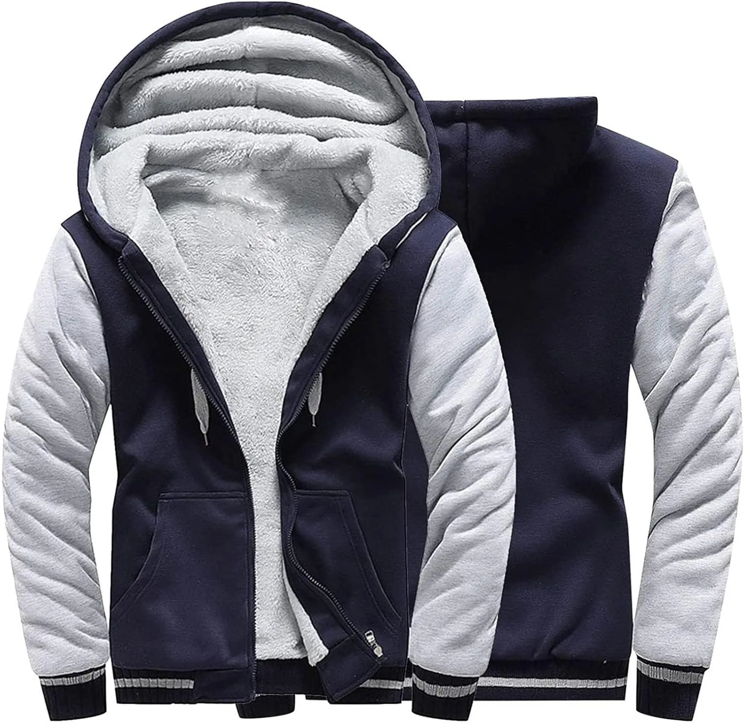Men's Zip Up Hoodie Wool Warm Thick Coats Heavyweight Winter Sweatshirt Comfy Fleece Lined Hoodie Jacket Hooded Coat