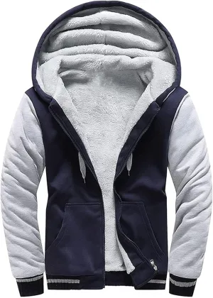 Men's Zip Up Hoodie Wool Warm Thick Coats Heavyweight Winter Sweatshirt Comfy Fleece Lined Hoodie Jacket Hooded Coat