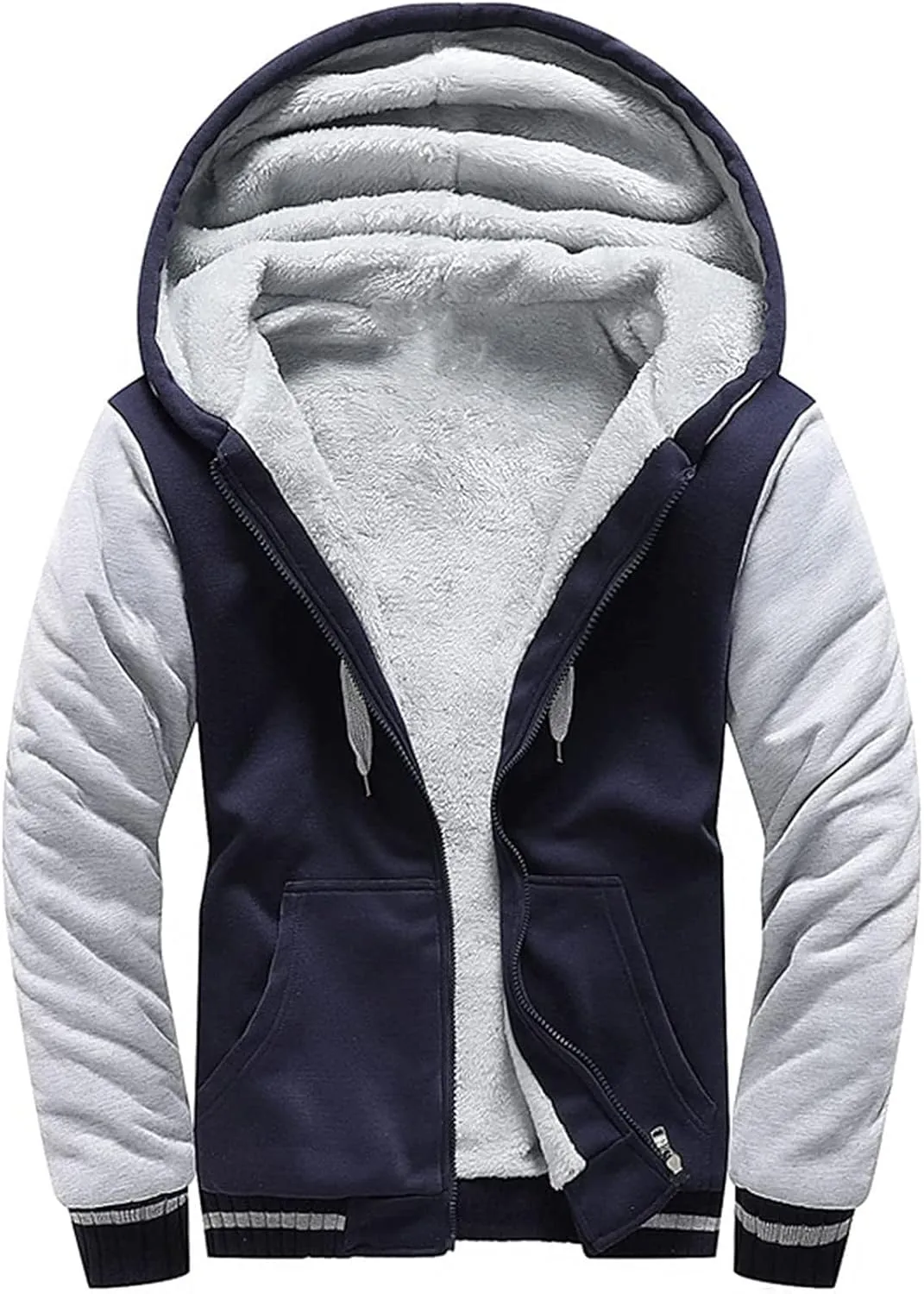 Men's Zip Up Hoodie Wool Warm Thick Coats Heavyweight Winter Sweatshirt Comfy Fleece Lined Hoodie Jacket Hooded Coat