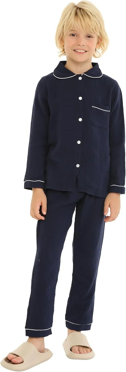 Mud Kingdom Boutique Girls Boys Pajamas Set Collared Long Sleeve Sleepwear