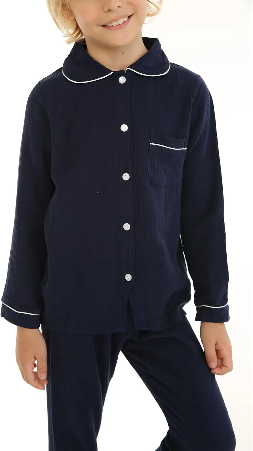 Mud Kingdom Boutique Girls Boys Pajamas Set Collared Long Sleeve Sleepwear