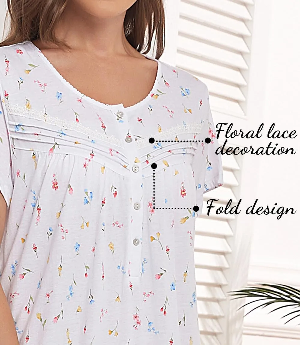 MZROCR Cotton Nightgowns for Women Soft Night Gowns for Adult Women Short Sleeves Sleepshirts Ladies Sleepwear