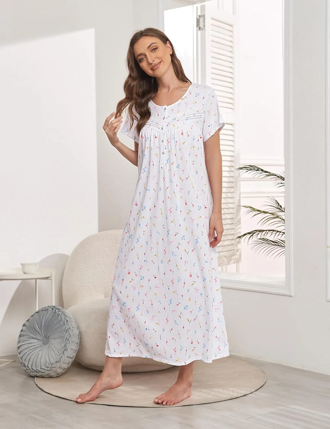 MZROCR Cotton Nightgowns for Women Soft Night Gowns for Adult Women Short Sleeves Sleepshirts Ladies Sleepwear