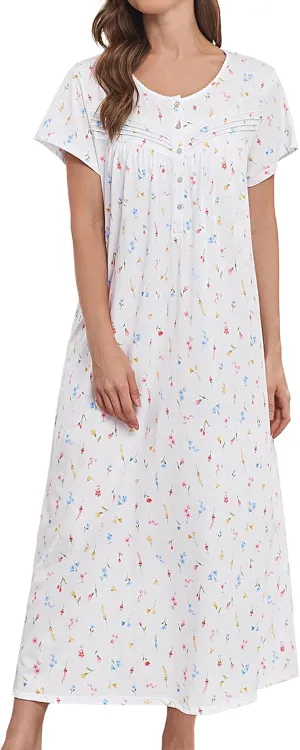 MZROCR Cotton Nightgowns for Women Soft Night Gowns for Adult Women Short Sleeves Sleepshirts Ladies Sleepwear
