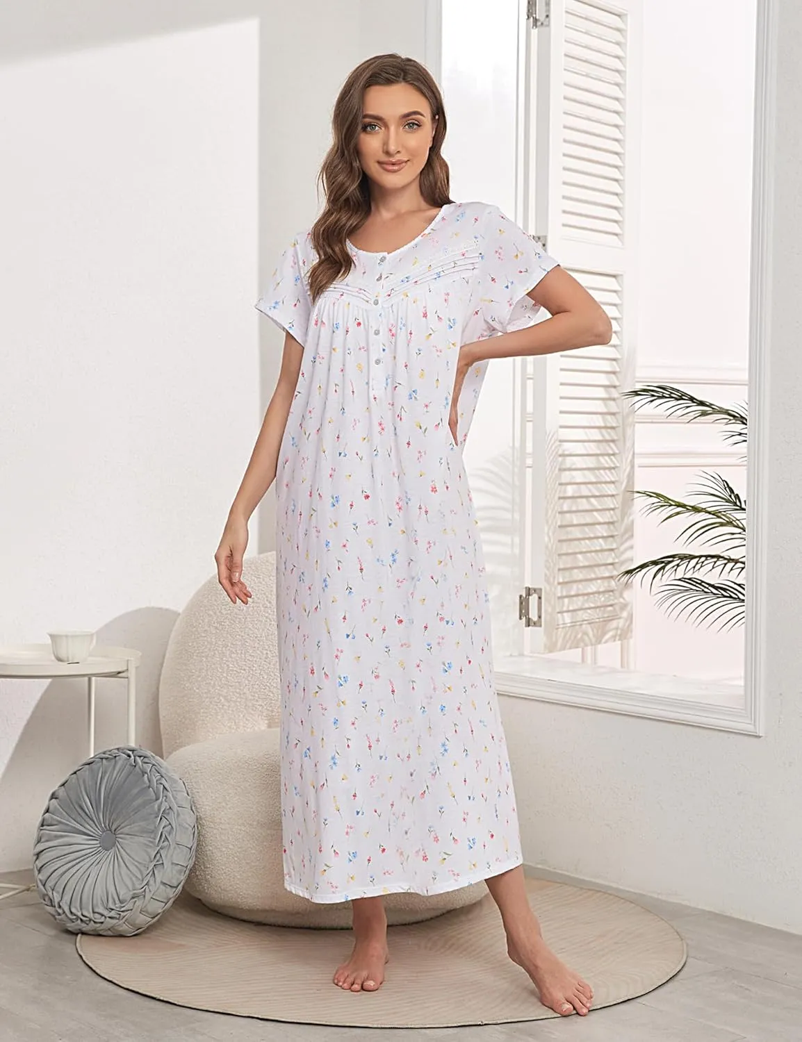 MZROCR Cotton Nightgowns for Women Soft Night Gowns for Adult Women Short Sleeves Sleepshirts Ladies Sleepwear