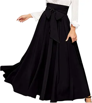 NATHGAM Women's Elegant High Waist Pleated Mini Skirt Cute Bow Flared Hem A-Line Uniform Skirts Formal Business Work Skirts
