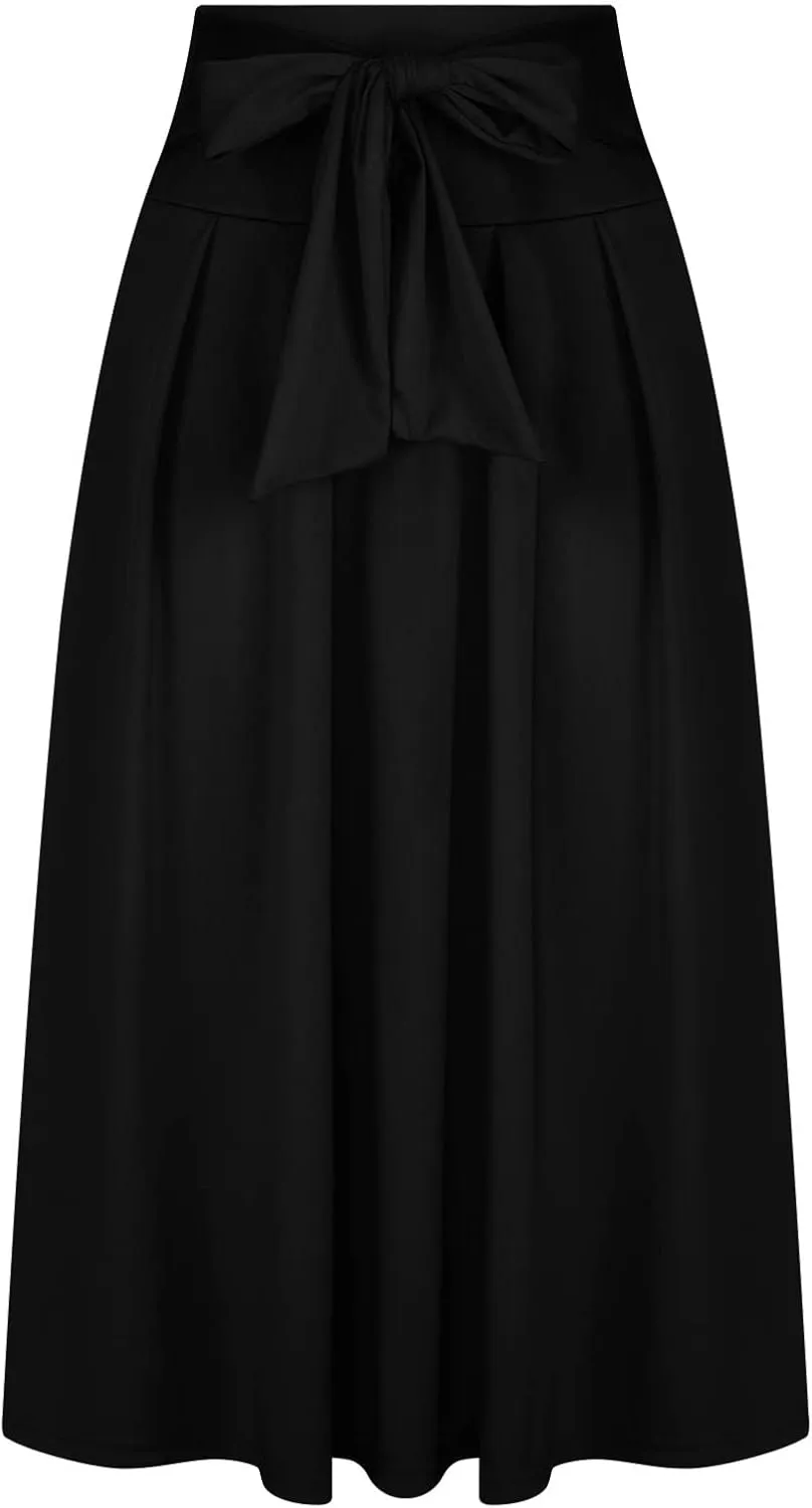 NATHGAM Women's Elegant High Waist Pleated Mini Skirt Cute Bow Flared Hem A-Line Uniform Skirts Formal Business Work Skirts