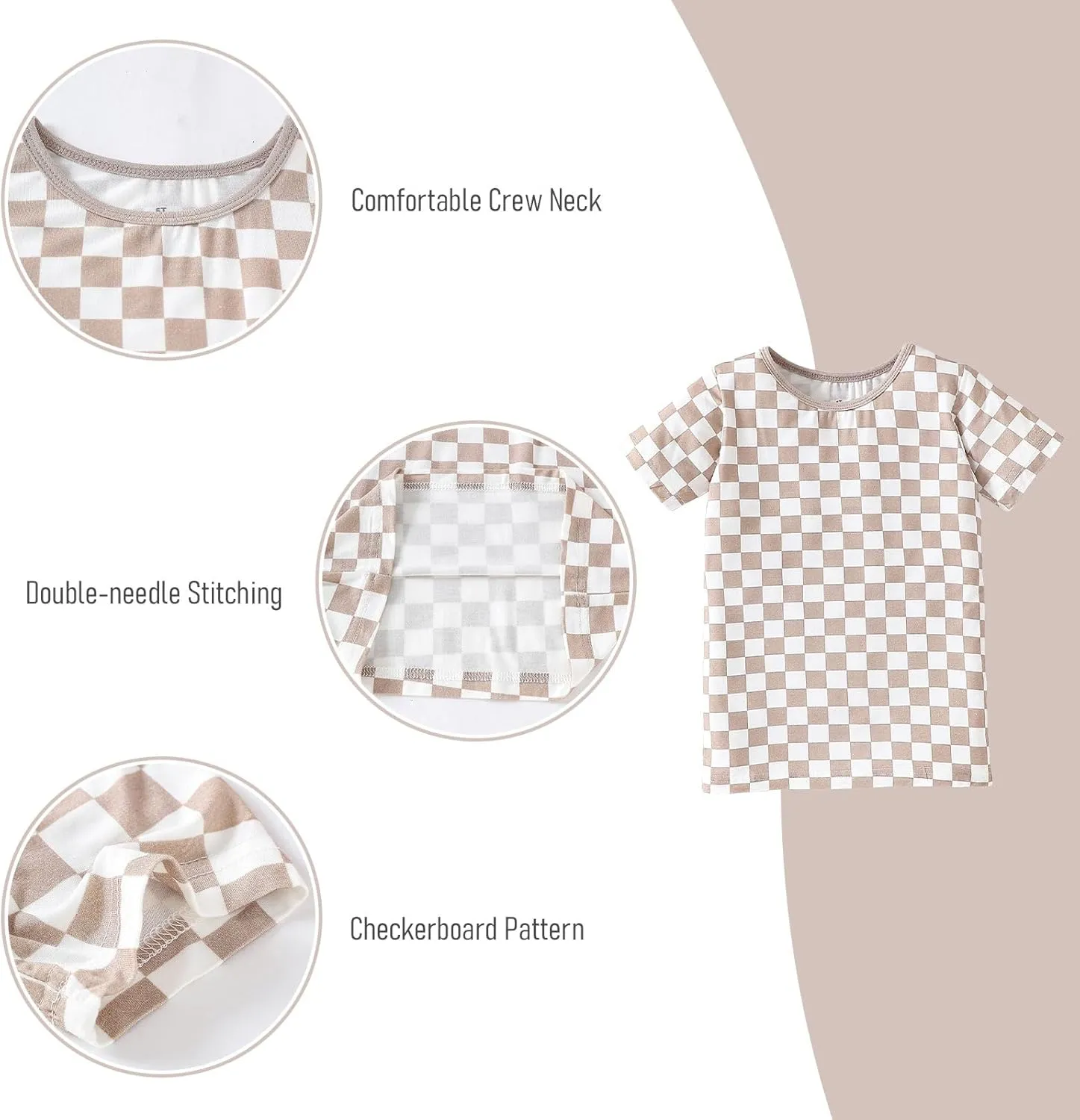 OPAWO Bamboo Pajamas Toddler Boy Clothes Checkered Tee and Shorts 2 Piece Summer Bamboo Baby Pajamas Sleepwear Pjs Set 12M-5T
