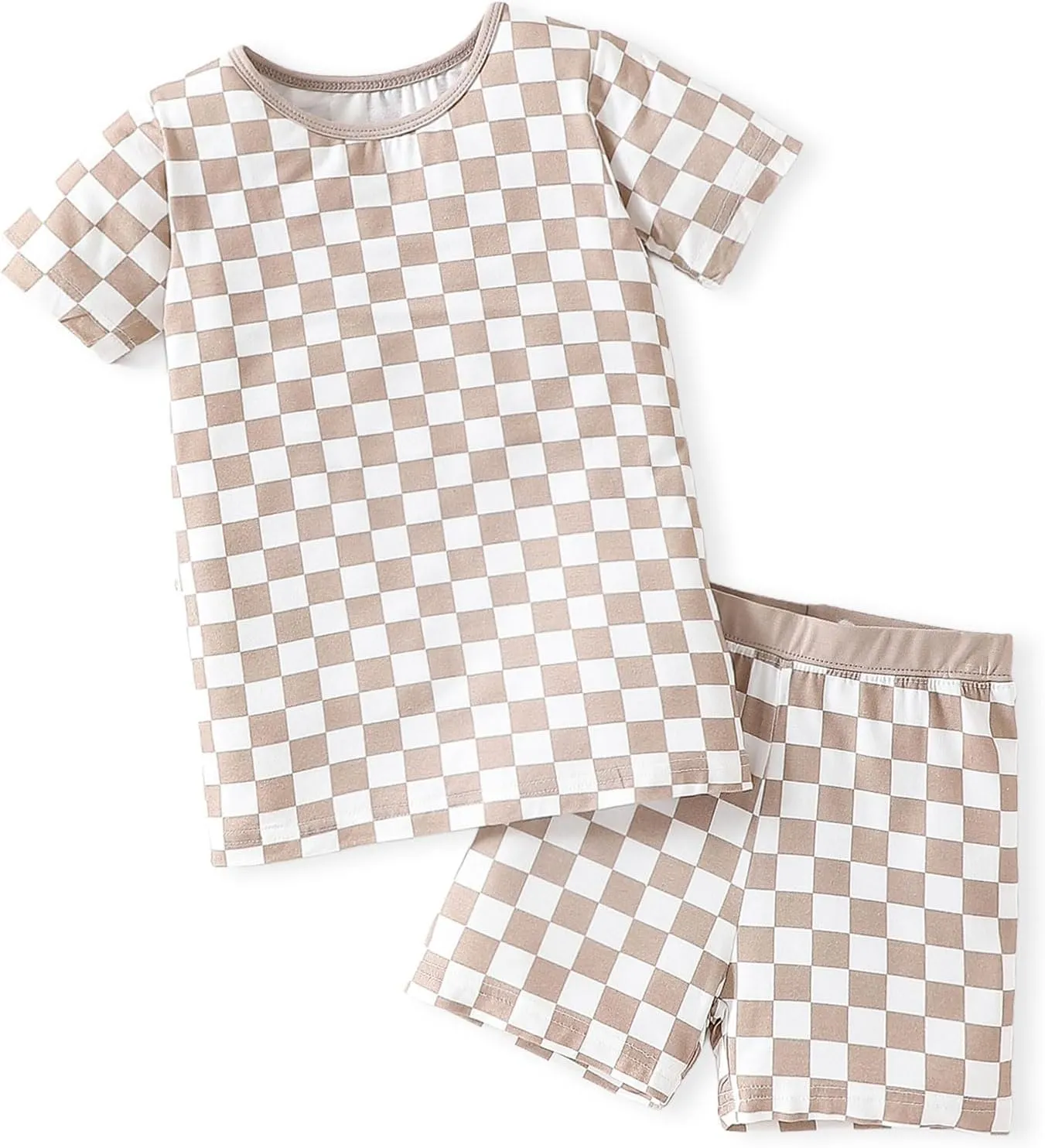 OPAWO Bamboo Pajamas Toddler Boy Clothes Checkered Tee and Shorts 2 Piece Summer Bamboo Baby Pajamas Sleepwear Pjs Set 12M-5T