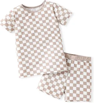 OPAWO Bamboo Pajamas Toddler Boy Clothes Checkered Tee and Shorts 2 Piece Summer Bamboo Baby Pajamas Sleepwear Pjs Set 12M-5T