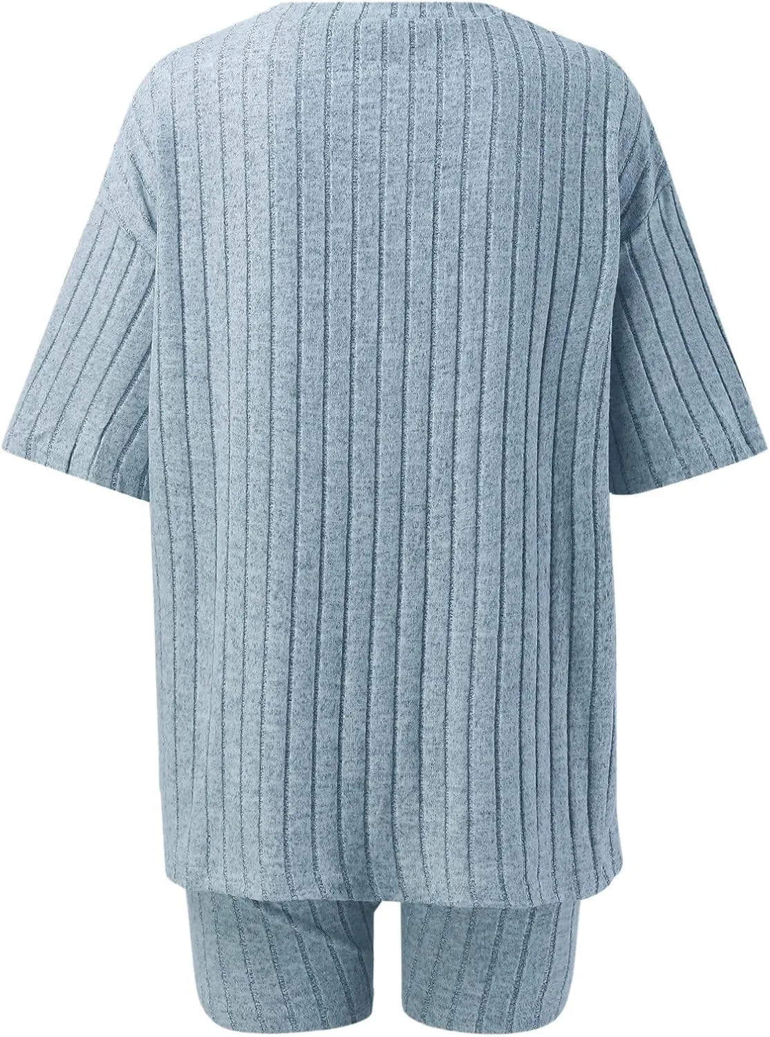 Pajamas 2 Piece Lounge Sets Ribbed Knit Matching Outfits T-Shirt Biker Shorts Sleepwear Loungewear Sweatsuits