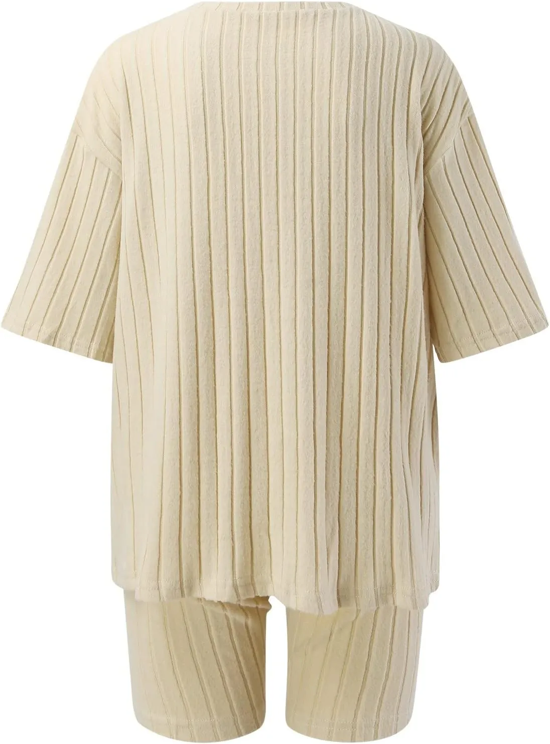 Pajamas 2 Piece Lounge Sets Ribbed Knit Matching Outfits T-Shirt Biker Shorts Sleepwear Loungewear Sweatsuits