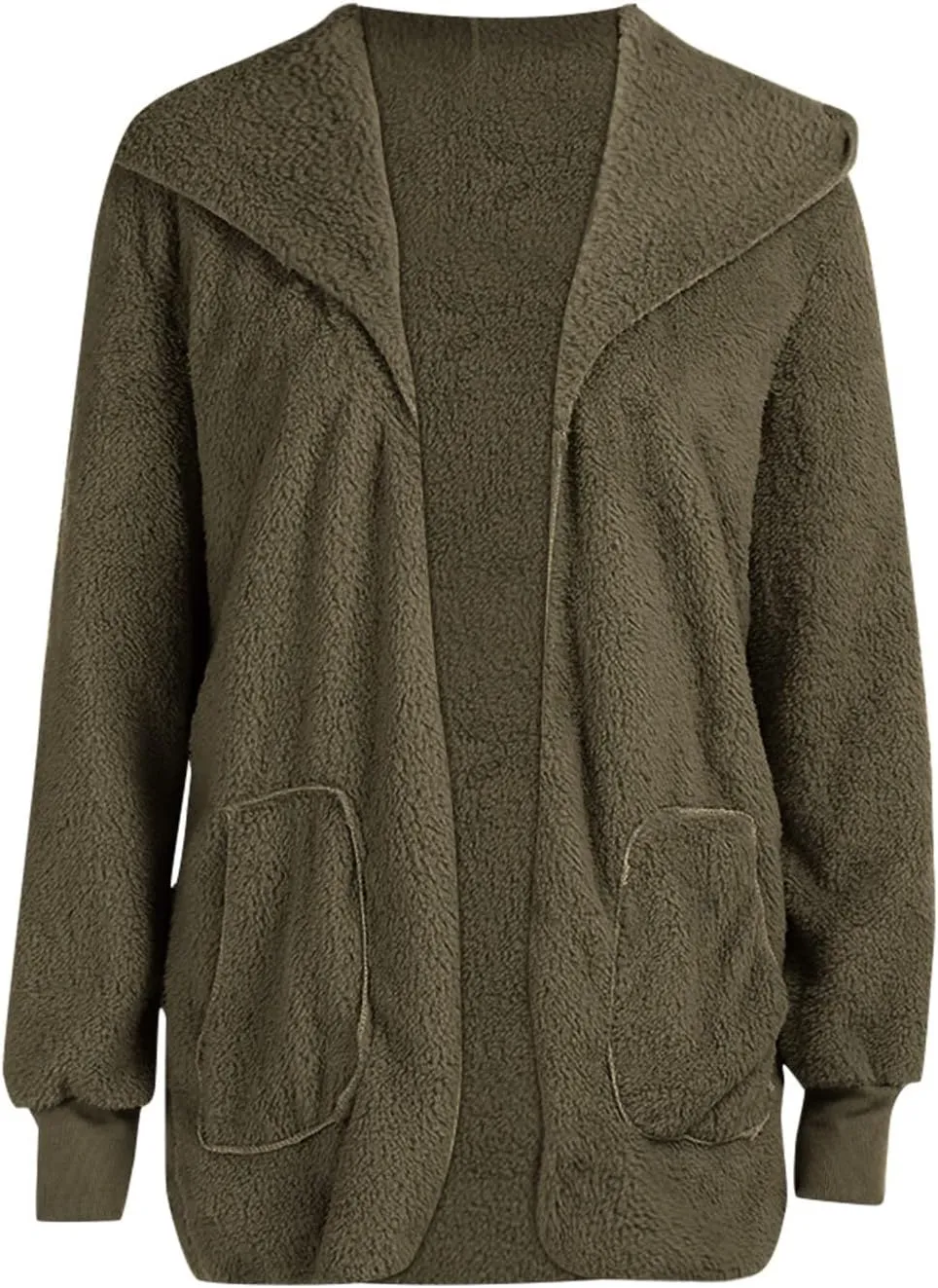 PETYCZEN Womens Fleece Jacket Winter Fuzzy Sherpa Lined Open Front Long Cardigan Coats Thermal Hooded Jackets with Pockets