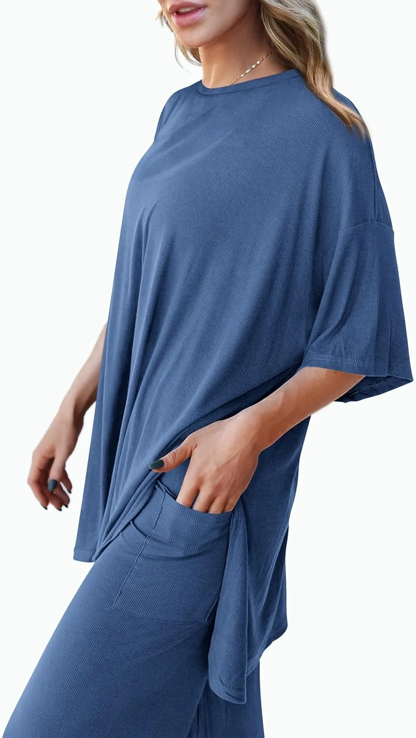 PRETTYGARDEN Women's 2 Piece Outfits Casual Short Sleeve Pullover Tops and Wide Leg Pants Lounge Sets Tracksuits