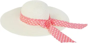 Princess Polka Dot Bow Natural Floppy Wide Brim Straw Beach Sun Hat -Diff Colors
