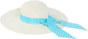 Princess Polka Dot Bow Natural Floppy Wide Brim Straw Beach Sun Hat -Diff Colors