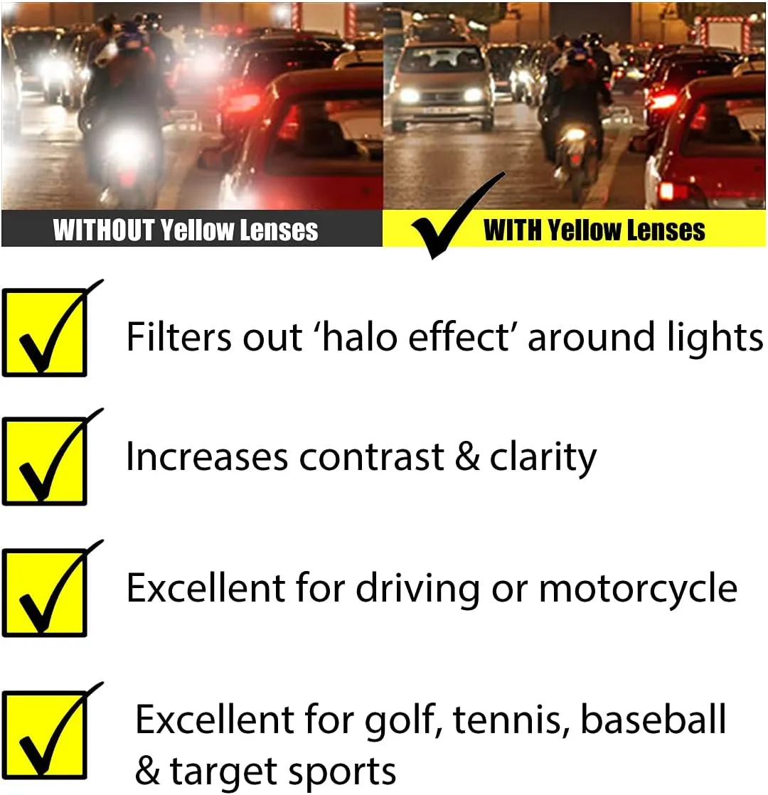 proSPORT Safety Yellow Sun Glasses Z87 Men Women Protective Night Vision Anti Glare Driving Riding