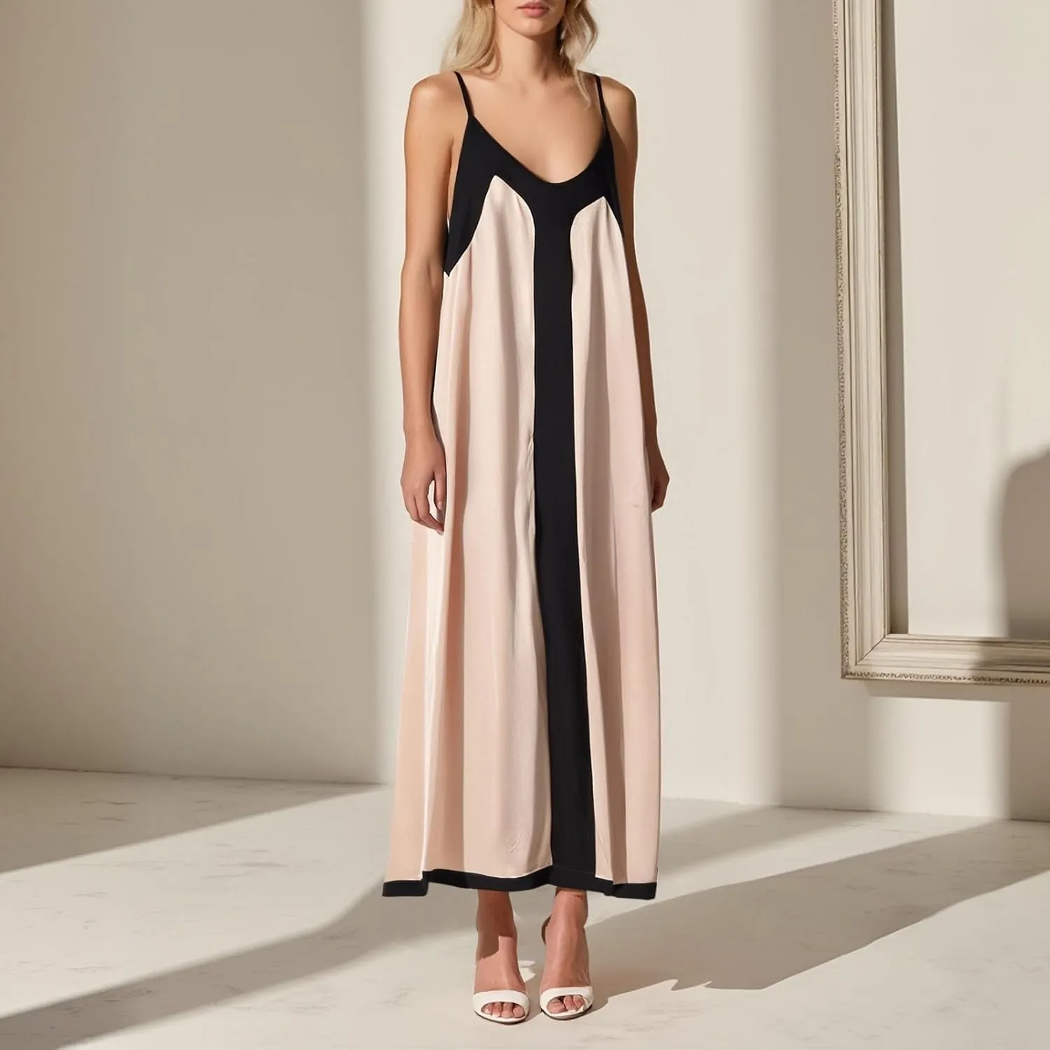 PTOLOCIF Summer Maxi Dresses for Women 2025 Trendy V Neck Spaghetti Strap Beach Sundress Flowy Elegant Holiday Party Dresses