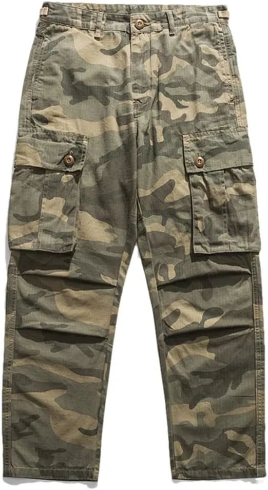 Pulcykp Mens Multi-Pocket Cargo Pants Loose Straight-Leg Pants Casual Pants Outdoor Cargo Pants