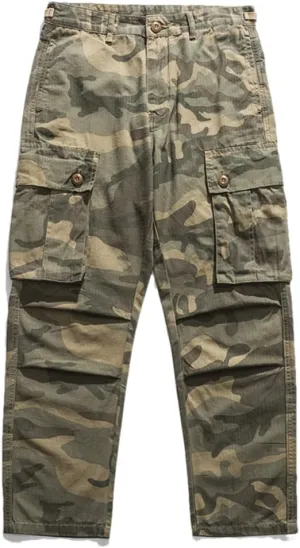 Pulcykp Mens Multi-Pocket Cargo Pants Loose Straight-Leg Pants Casual Pants Outdoor Cargo Pants