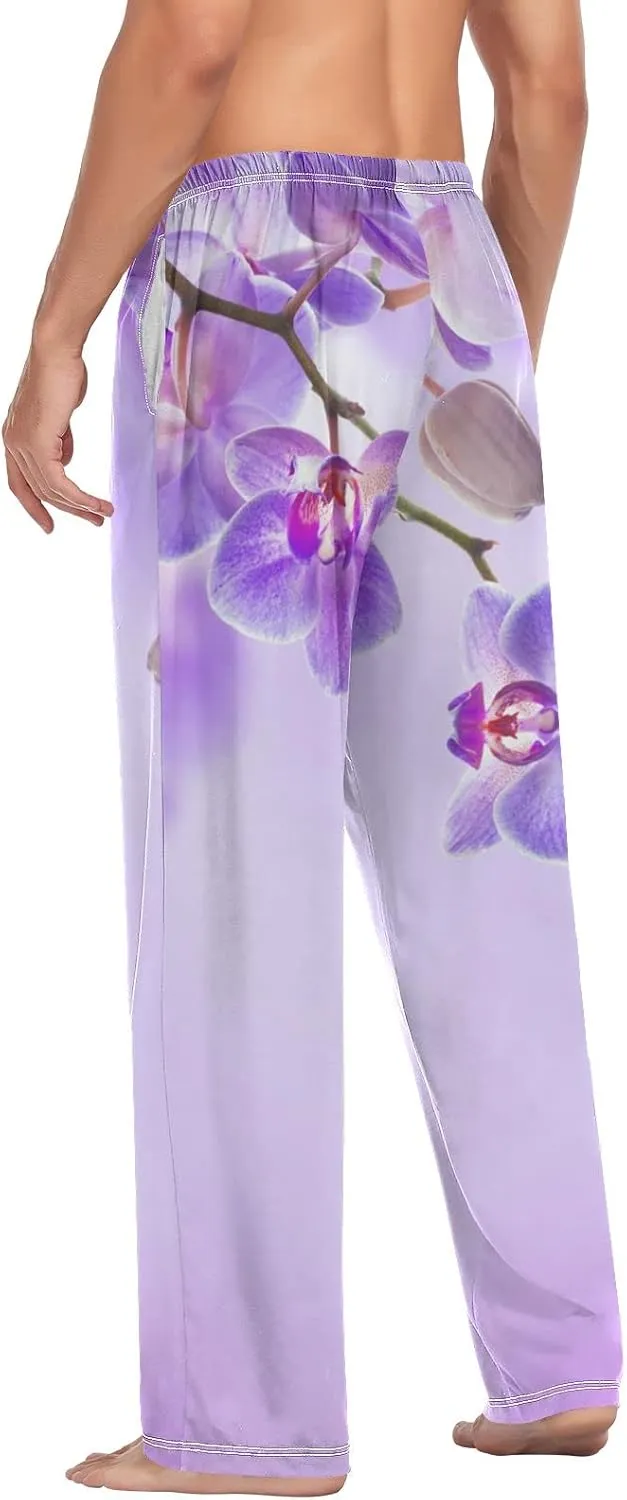 Purple Orchid Floral Pattern Men's Pajama Pants Sleepwear Lounge Pajama Bottoms