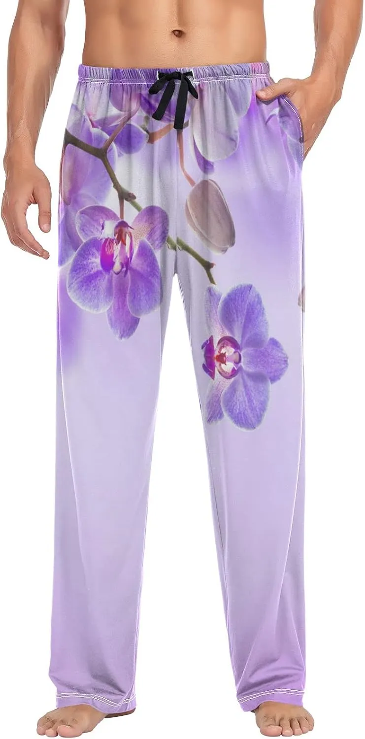 Purple Orchid Floral Pattern Men's Pajama Pants Sleepwear Lounge Pajama Bottoms