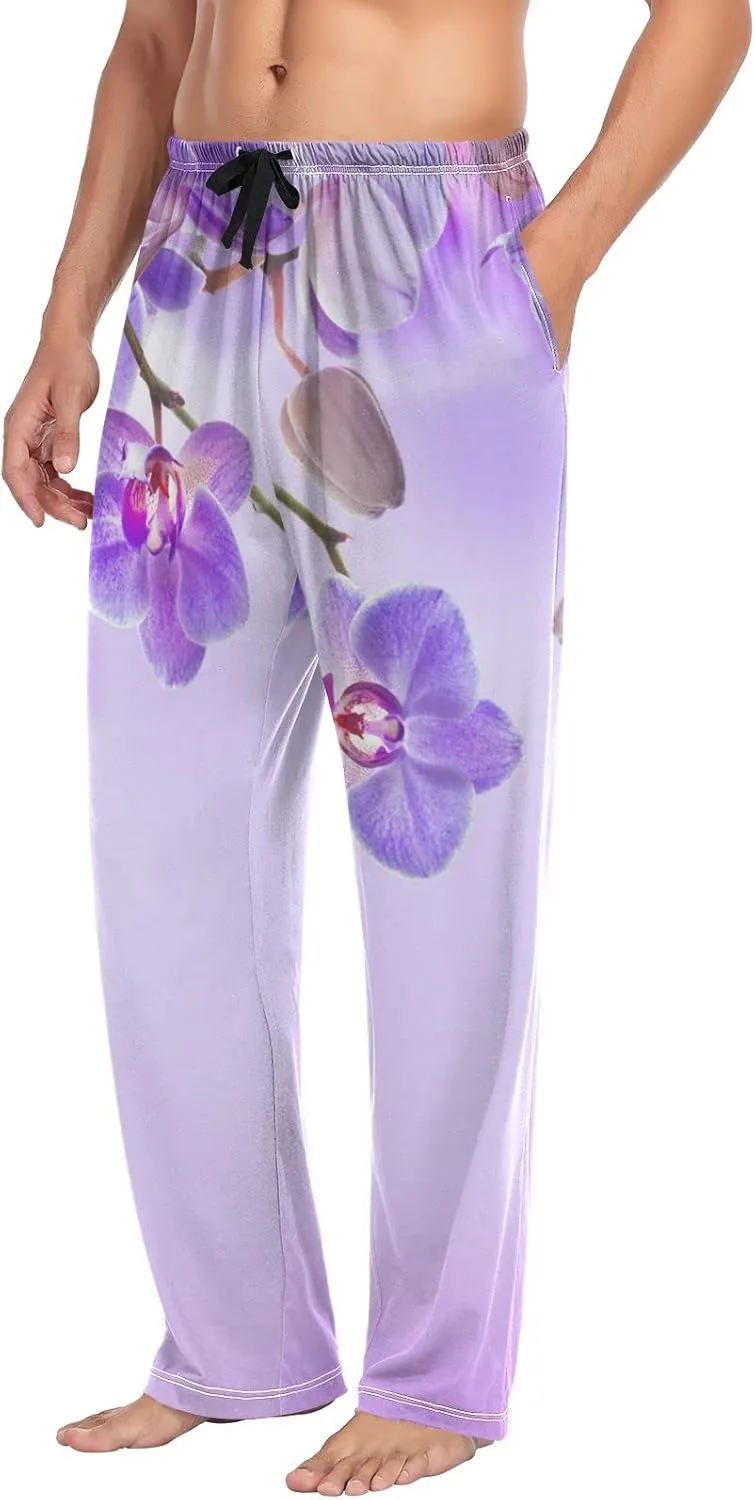 Purple Orchid Floral Pattern Men's Pajama Pants Sleepwear Lounge Pajama Bottoms