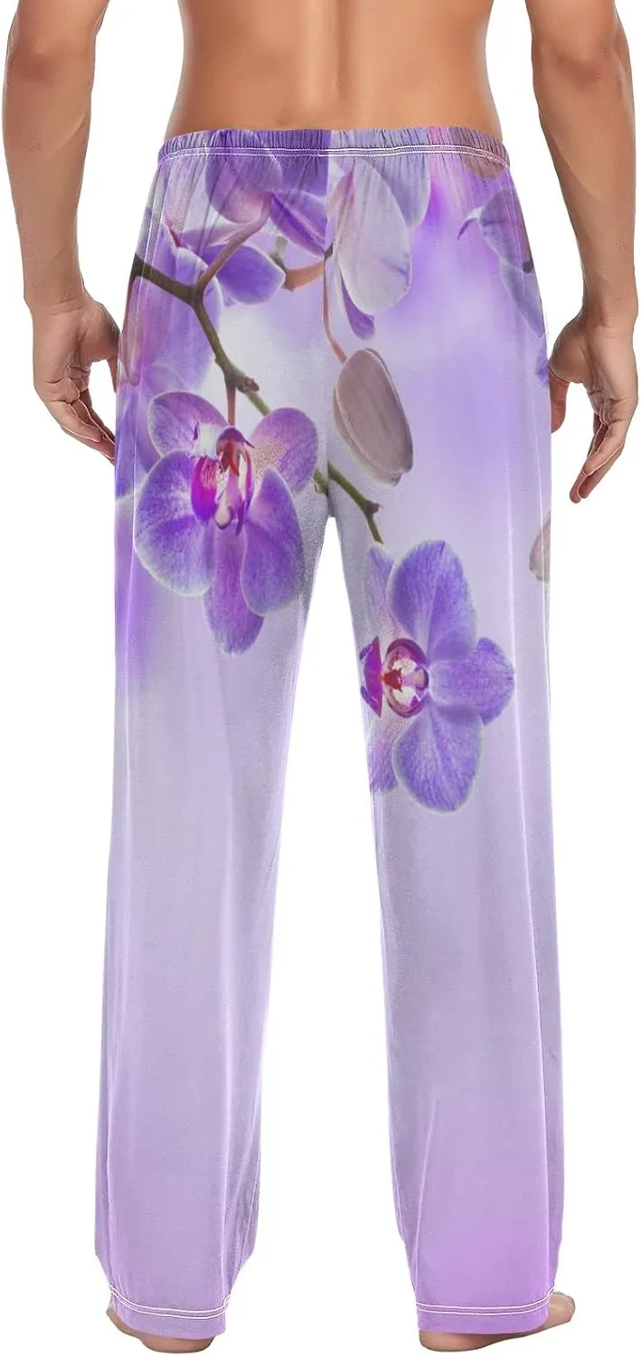 Purple Orchid Floral Pattern Men's Pajama Pants Sleepwear Lounge Pajama Bottoms