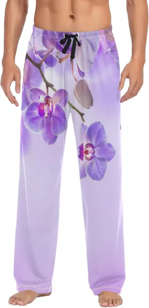 Purple Orchid Floral Pattern Men's Pajama Pants Sleepwear Lounge Pajama Bottoms