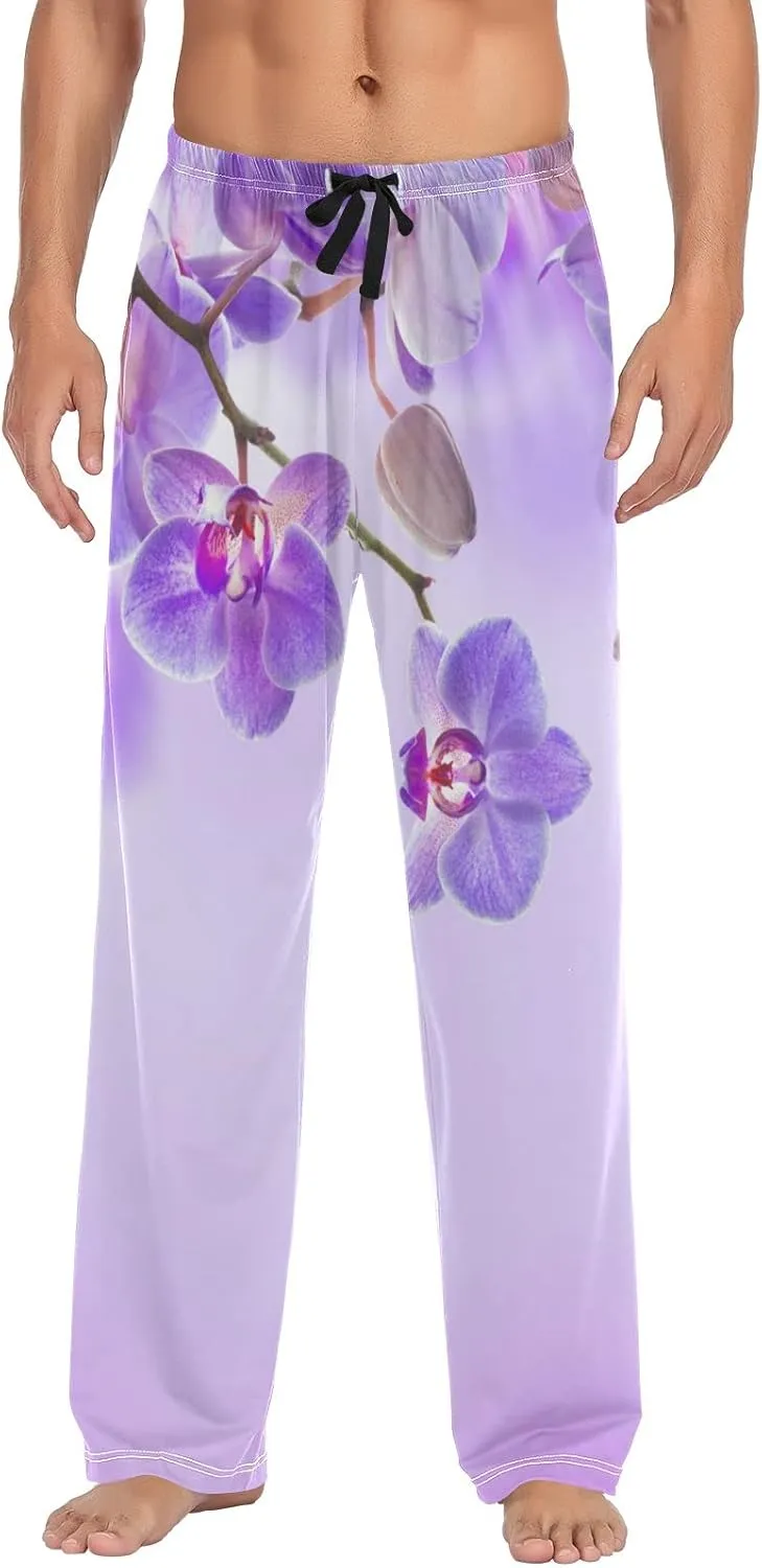 Purple Orchid Floral Pattern Men's Pajama Pants Sleepwear Lounge Pajama Bottoms