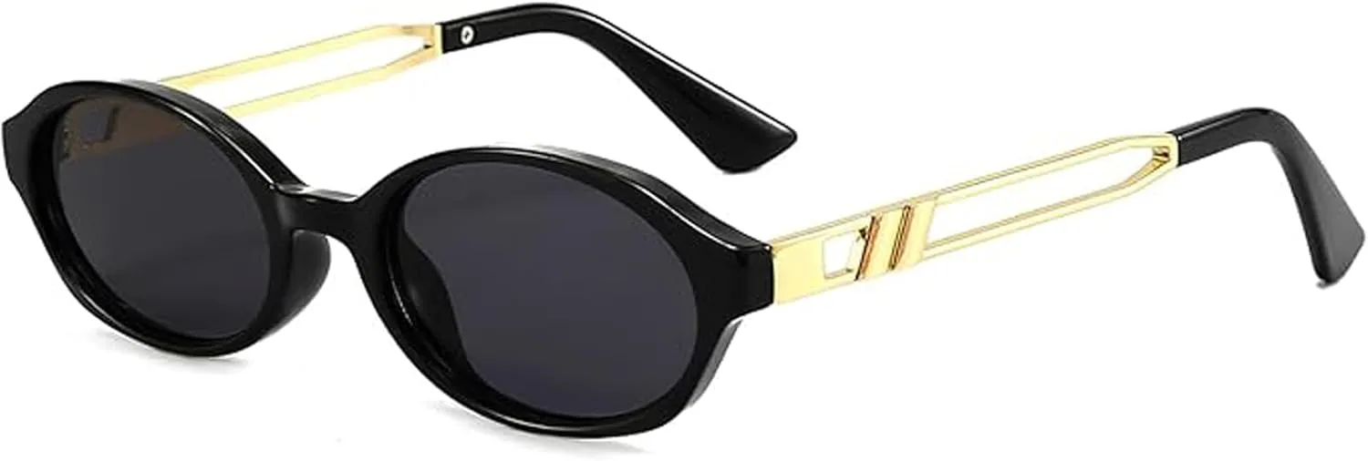 Retro Oval Sunglasses for Women Men Trendy Narrow Round Sun Glasses Y2K Designer Vintage Shades 8059 Black
