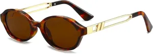 Retro Oval Sunglasses for Women Men Trendy Narrow Round Sun Glasses Y2K Designer Vintage Shades 8059 Tortoise
