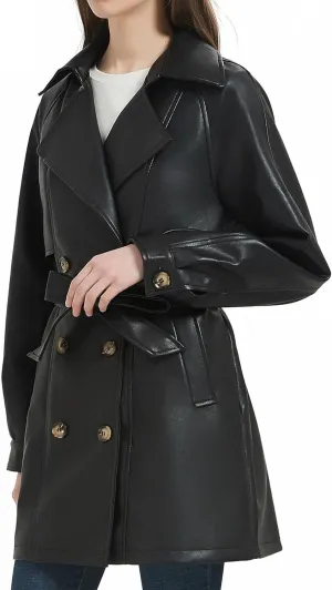 RISISSIDA Women Faux Leather Blazer Jackets/Shacket for Spring and Fall Fashion, Vegan Leather Button Down Coats