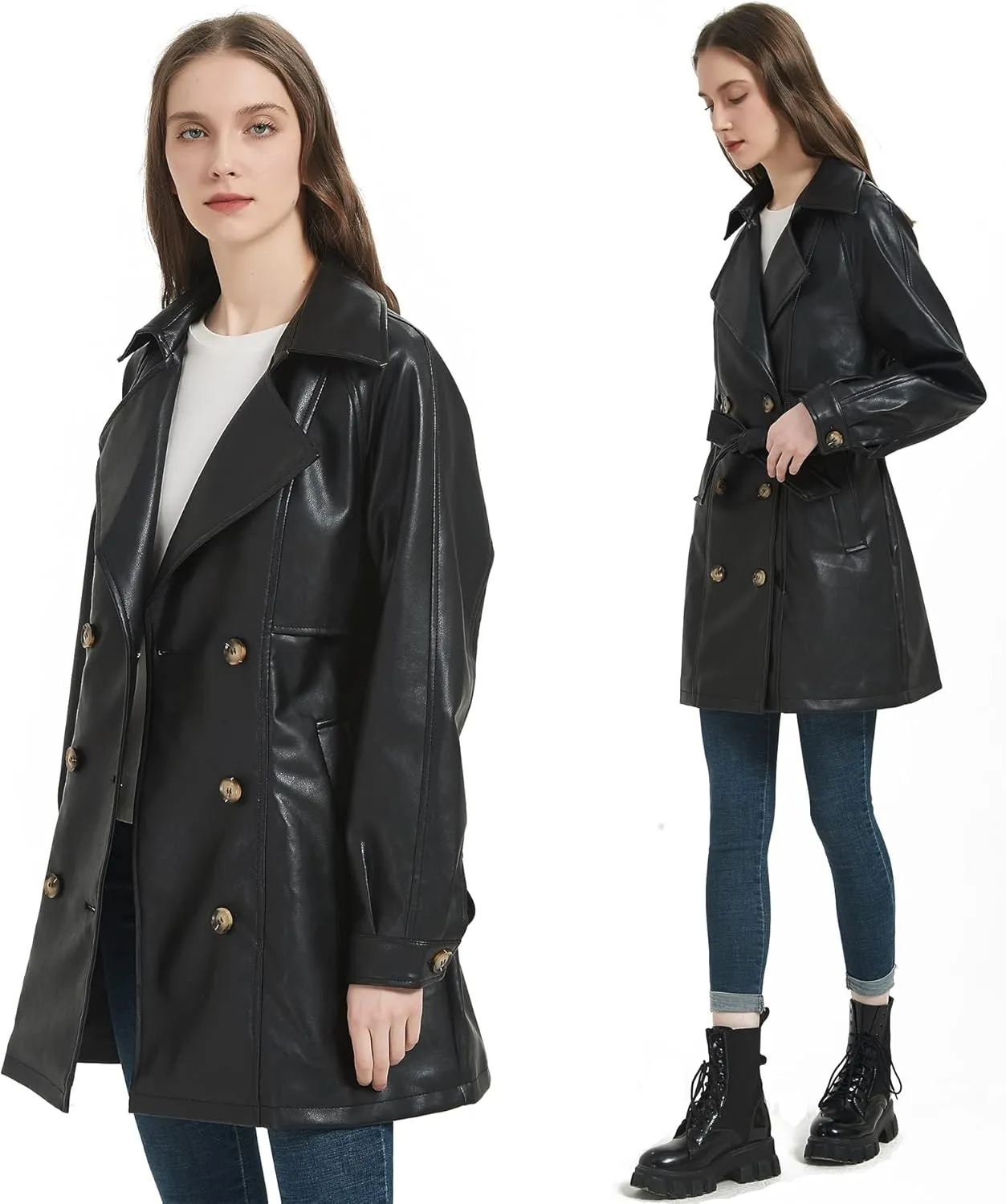 RISISSIDA Women Faux Leather Blazer Jackets/Shacket for Spring and Fall Fashion, Vegan Leather Button Down Coats