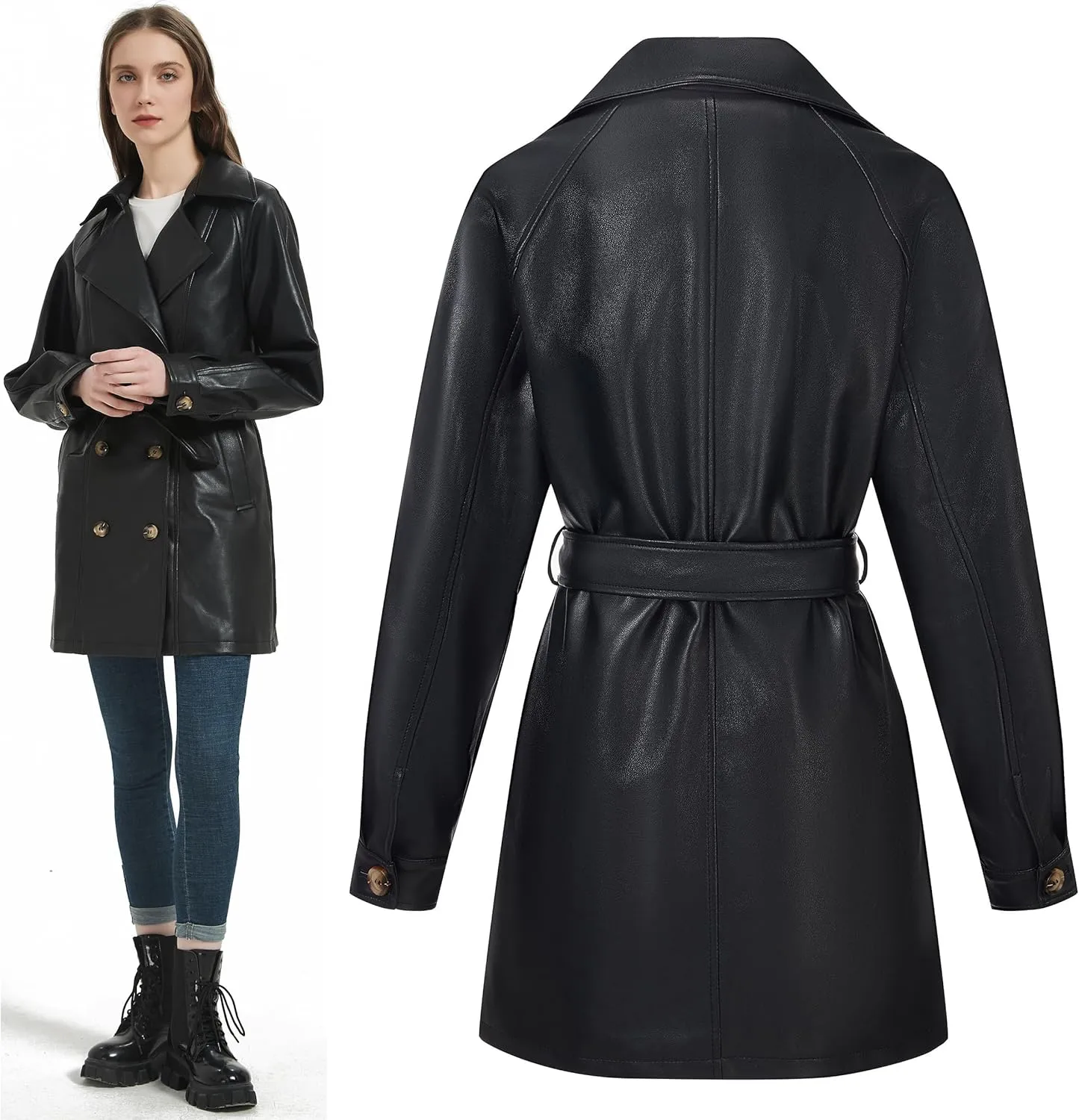 RISISSIDA Women Faux Leather Blazer Jackets/Shacket for Spring and Fall Fashion, Vegan Leather Button Down Coats