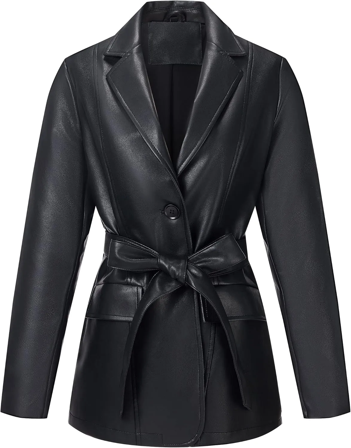 RISISSIDA Women Faux Leather Blazer Jackets/Shacket for Spring and Fall Fashion, Vegan Leather Button Down Coats
