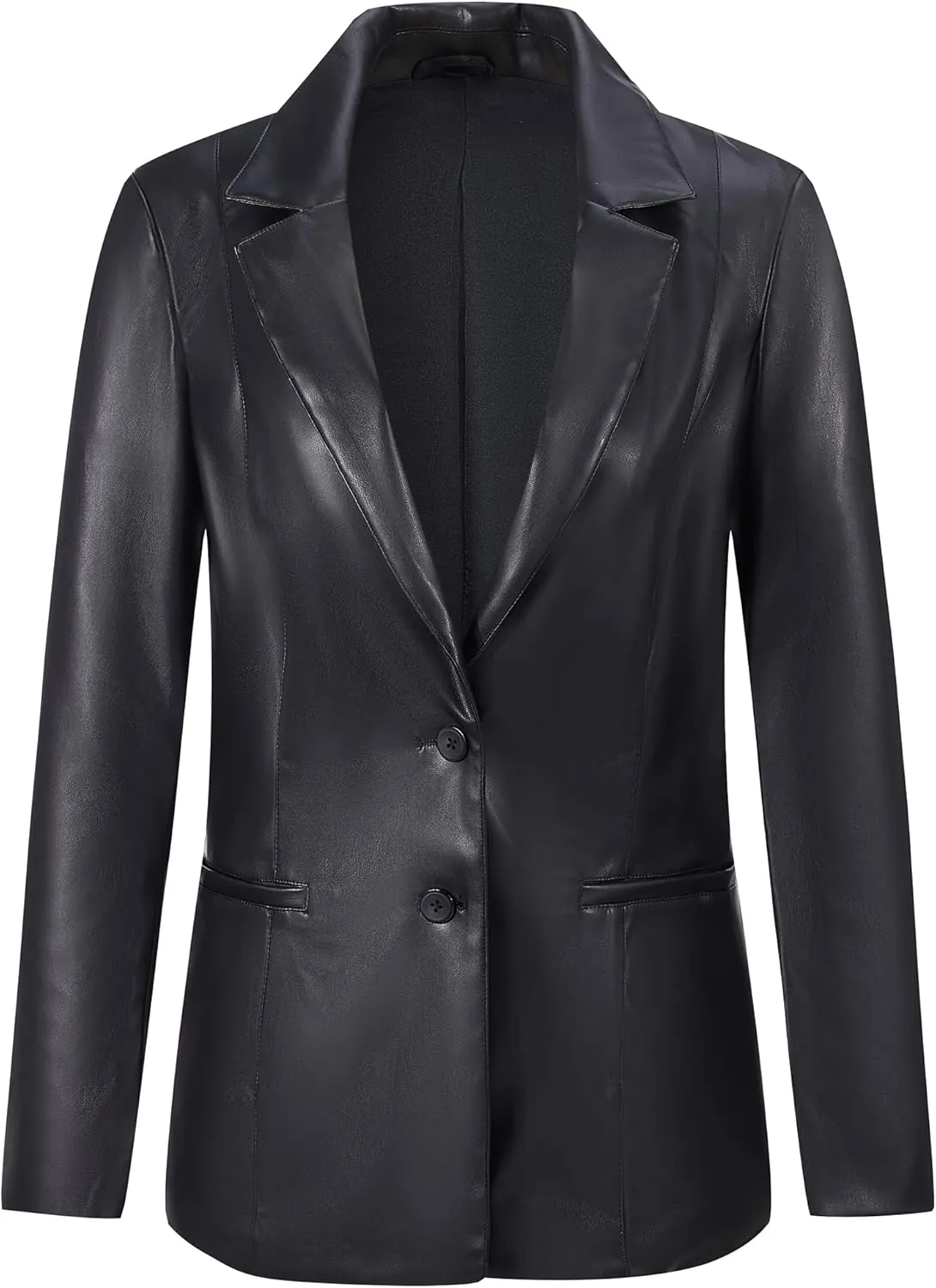 RISISSIDA Women Faux Leather Blazer Jackets/Shacket for Spring and Fall Fashion, Vegan Leather Button Down Coats