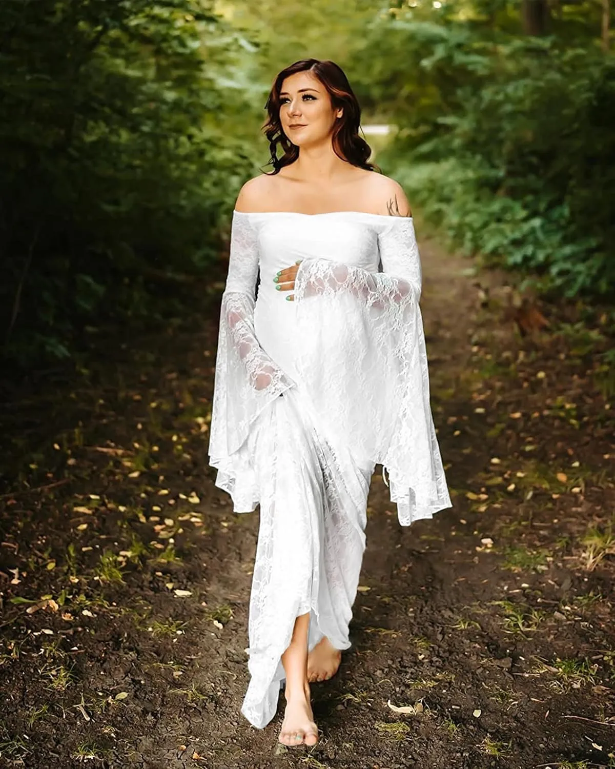 Saslax Off Shoulder Lace Maternity Dress for Photography Maxi Maternity Props Dresses for Photo Shoot Baby Shower