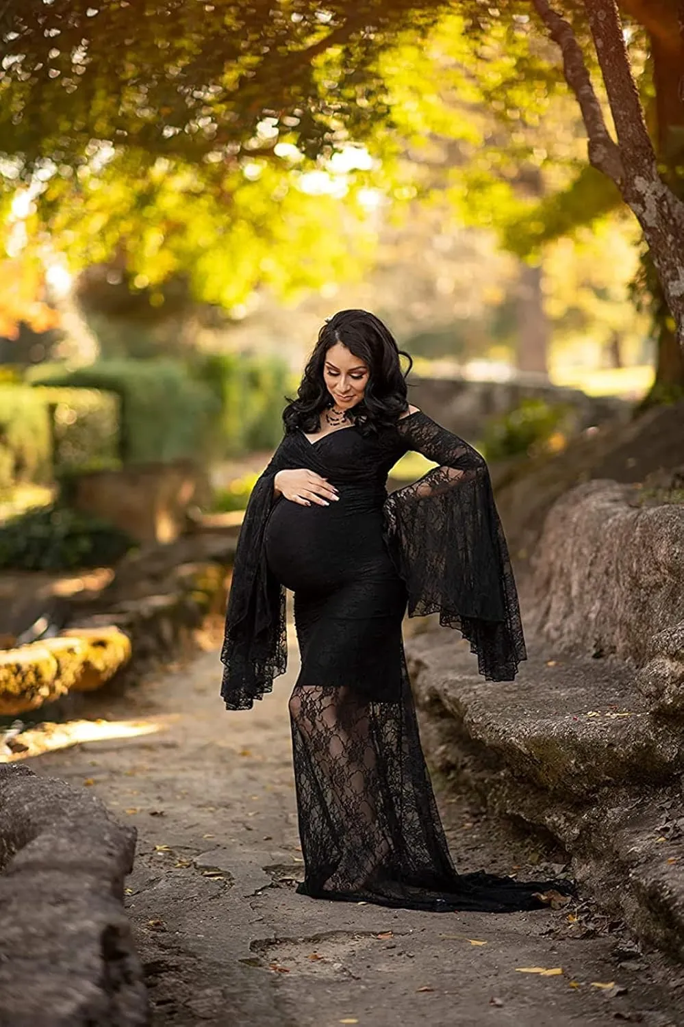 Saslax Off Shoulder Lace Maternity Dress for Photography Maxi Maternity Props Dresses for Photo Shoot Baby Shower