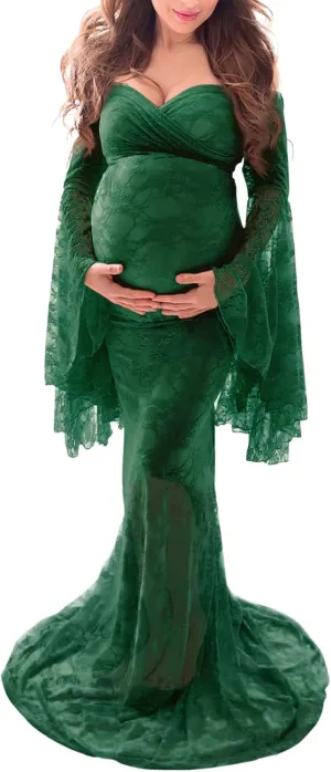Saslax Off Shoulder Lace Maternity Dress for Photography Maxi Maternity Props Dresses for Photo Shoot Baby Shower