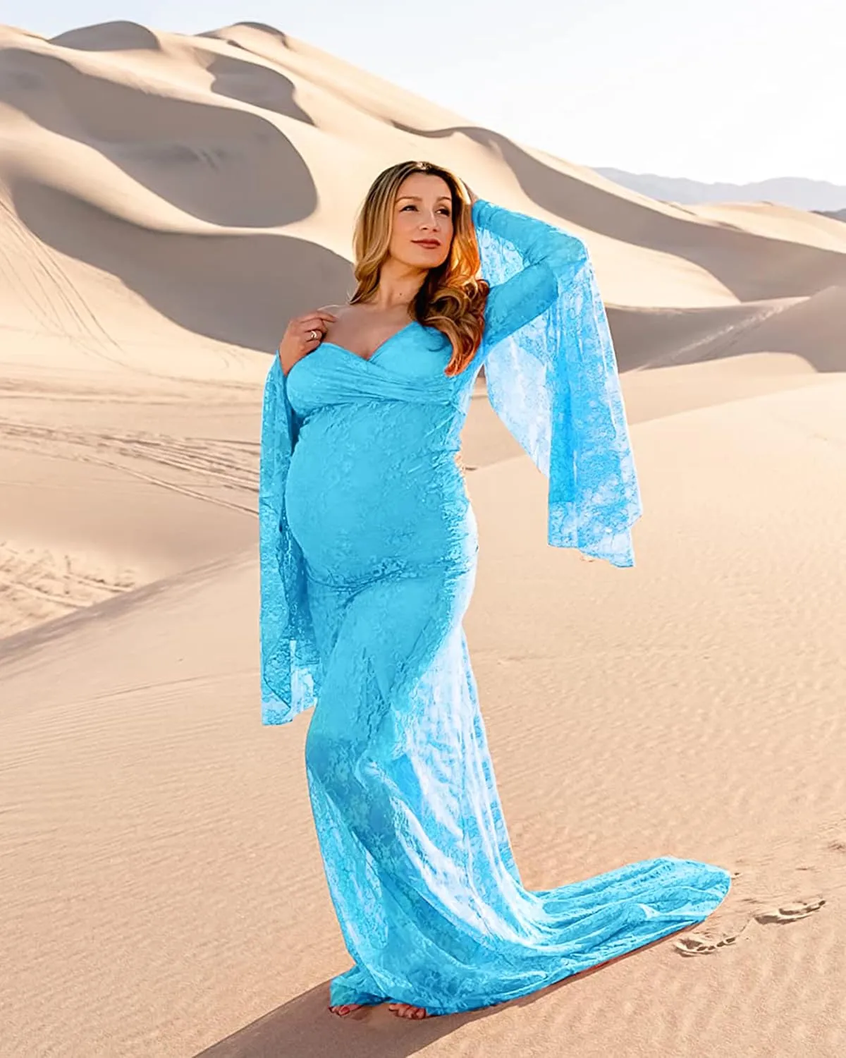 Saslax Off Shoulder Lace Maternity Dress for Photography Maxi Maternity Props Dresses for Photo Shoot Baby Shower
