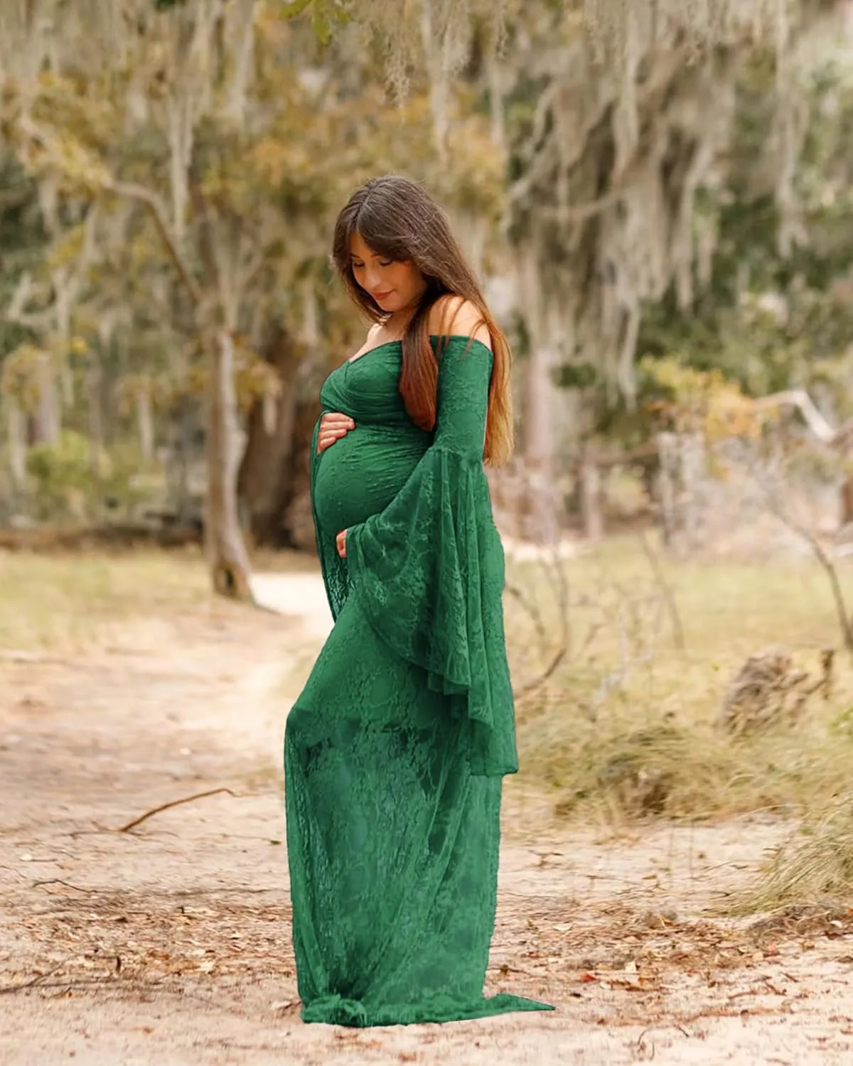 Saslax Off Shoulder Lace Maternity Dress for Photography Maxi Maternity Props Dresses for Photo Shoot Baby Shower