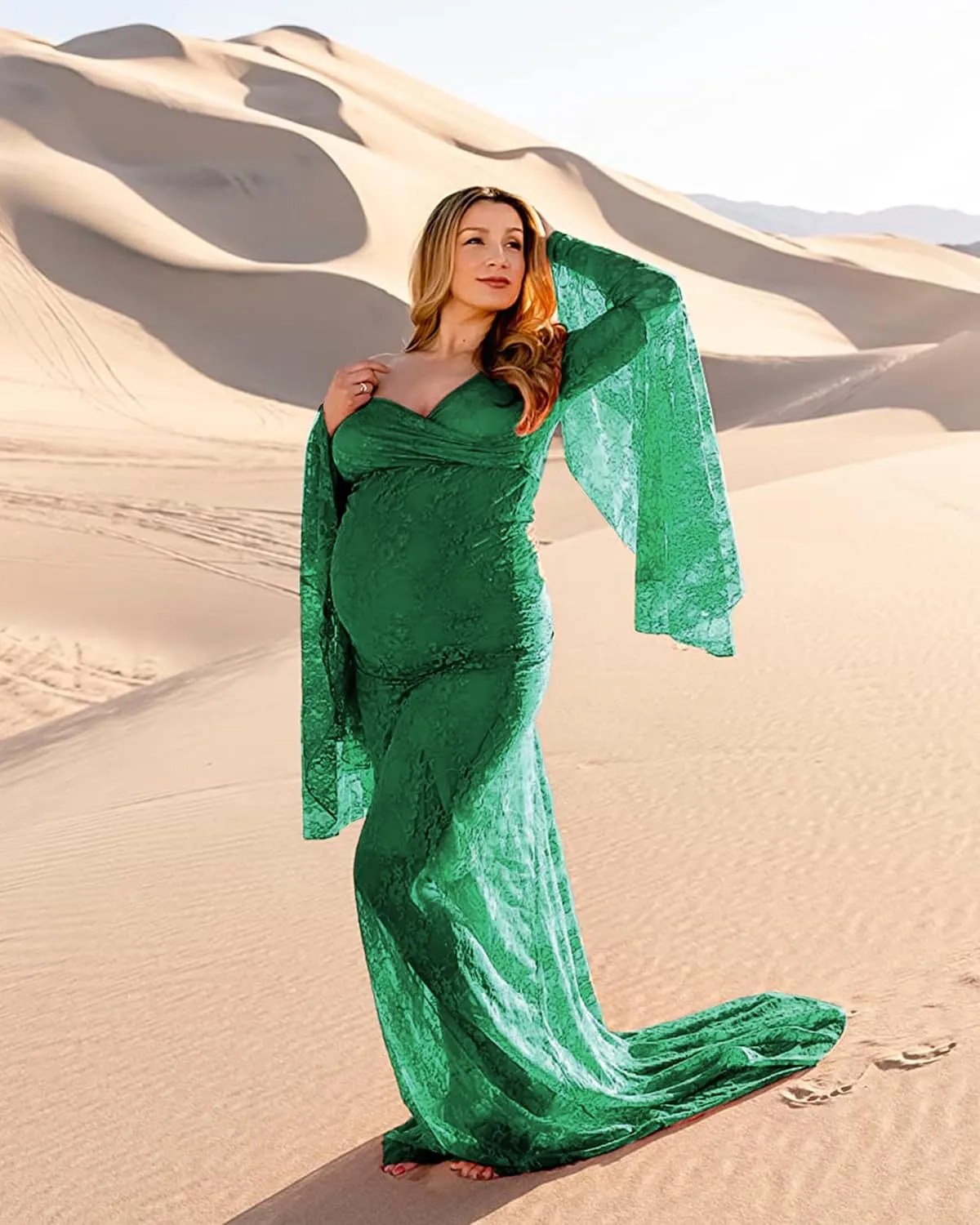 Saslax Off Shoulder Lace Maternity Dress for Photography Maxi Maternity Props Dresses for Photo Shoot Baby Shower