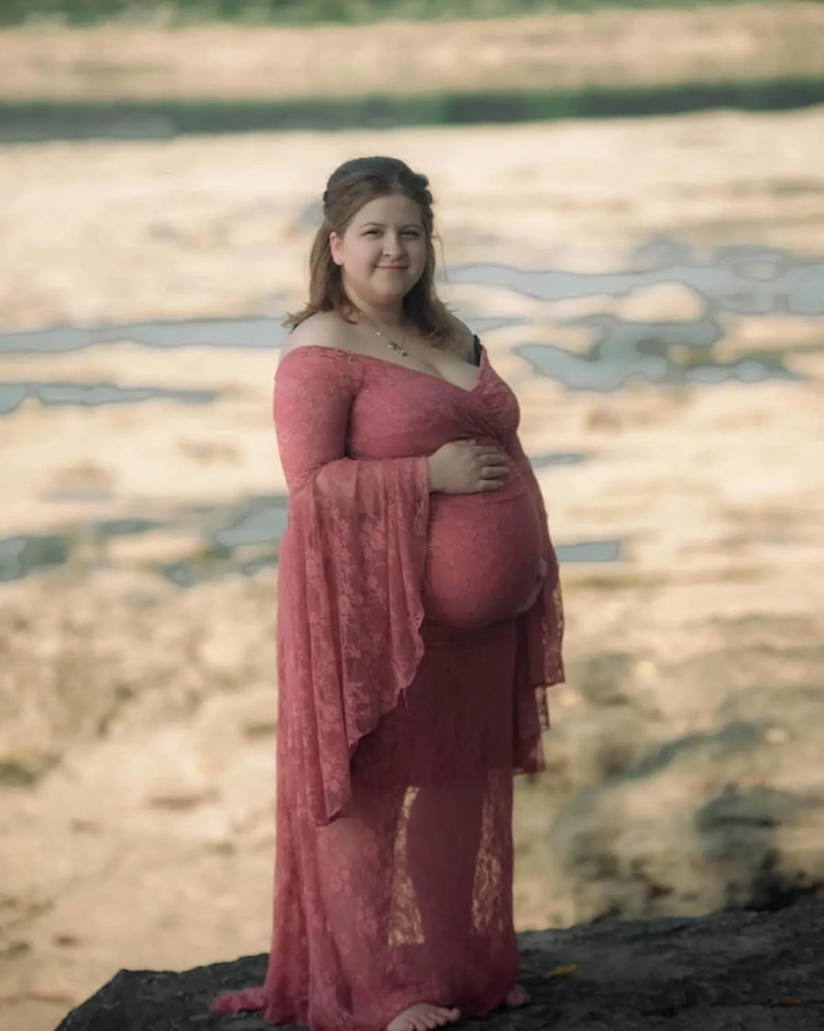 Saslax Off Shoulder Lace Maternity Dress for Photography Maxi Maternity Props Dresses for Photo Shoot Baby Shower