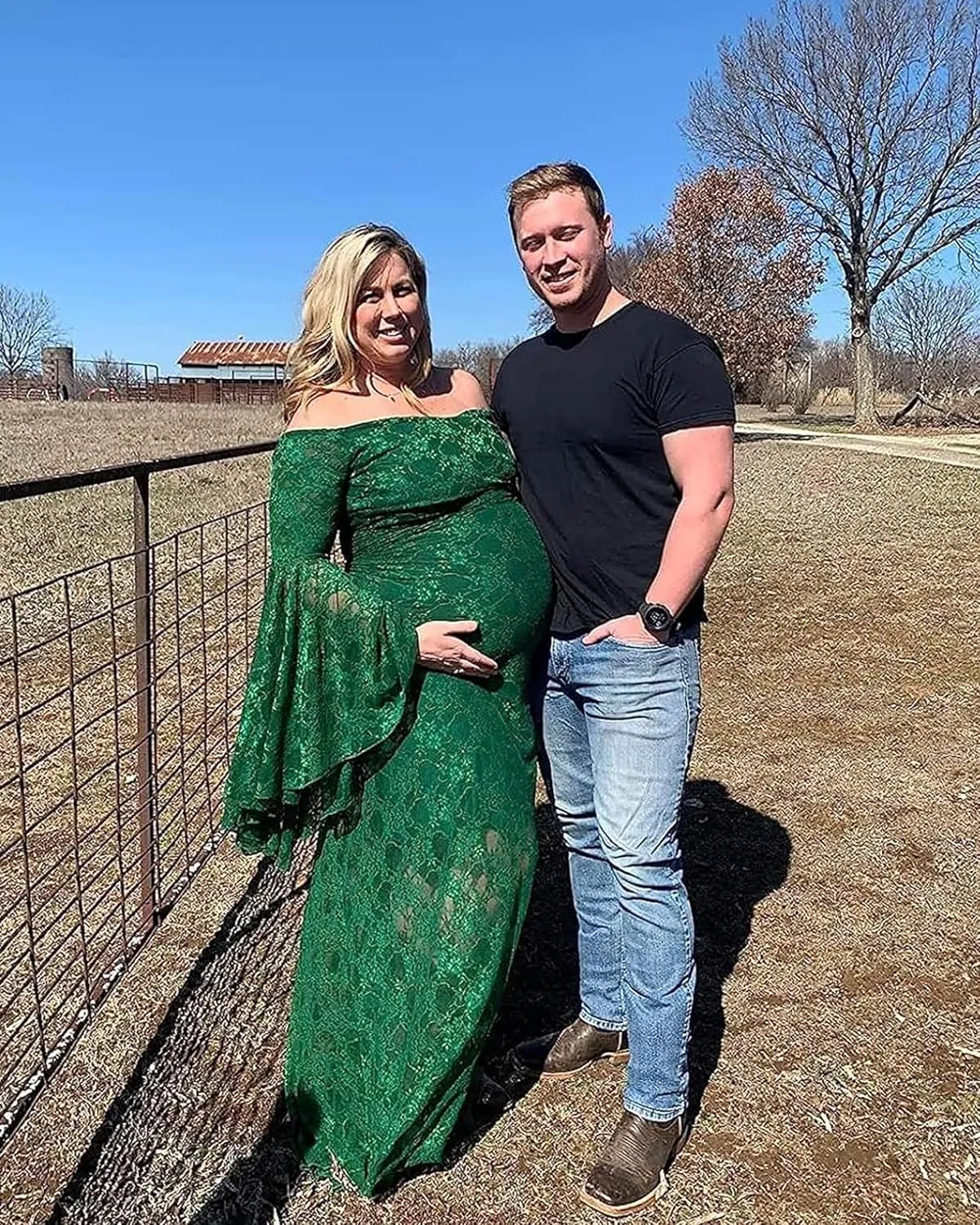 Saslax Off Shoulder Lace Maternity Dress for Photography Maxi Maternity Props Dresses for Photo Shoot Baby Shower