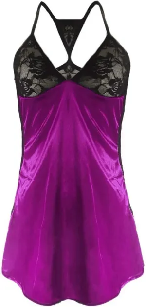 Satin Lace Nightgowns for Women Sexy Mesh Sheer Embroidered Night Dress Deep V Neck Lingerie Soft Chemise Babydoll