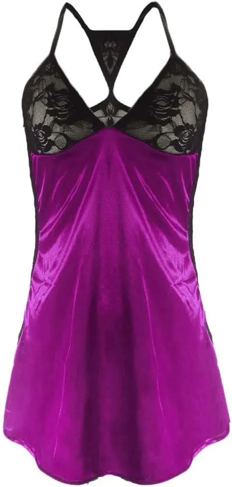 Satin Lace Nightgowns for Women Sexy Mesh Sheer Embroidered Night Dress Deep V Neck Lingerie Soft Chemise Babydoll