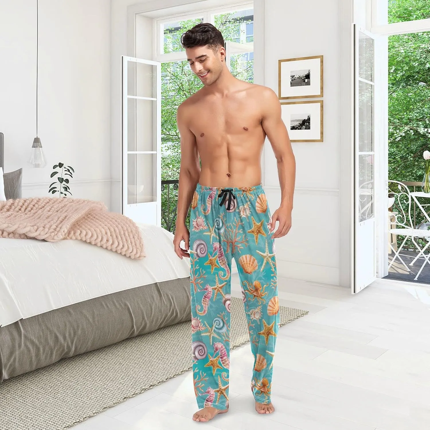 Sea Pattern Seahorse Octopus Men's Pajama Pants Sleepwear Lounge Pajama Bottoms